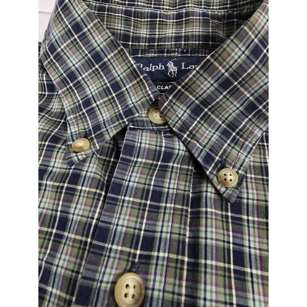 POLO RALPH LAUREN Men M Medium Plaid Dress Shirt Long Sleeve Classic Fit‎ Cotton